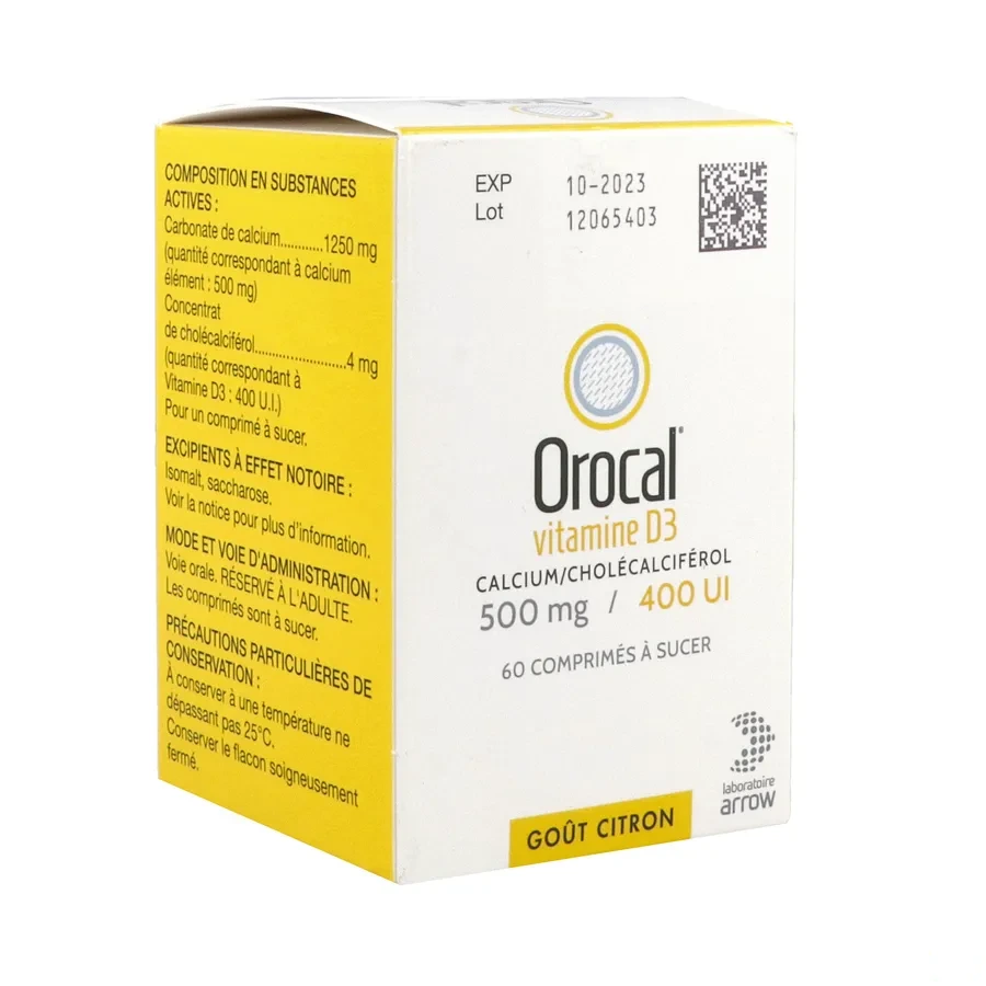 Orocal vitamine D3 500mg / 400UI comprimés à sucer