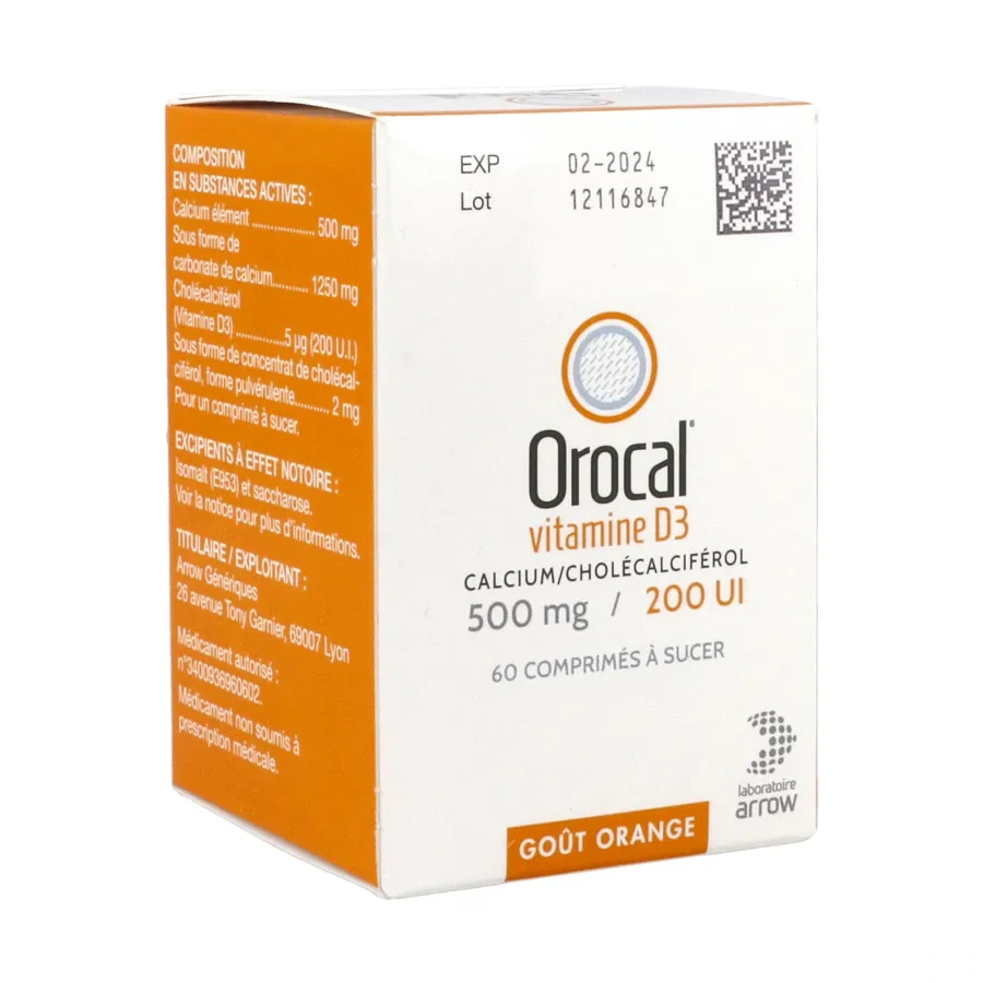 Orocal Vitamine D3 500mg / 200UI Comprimés à sucer