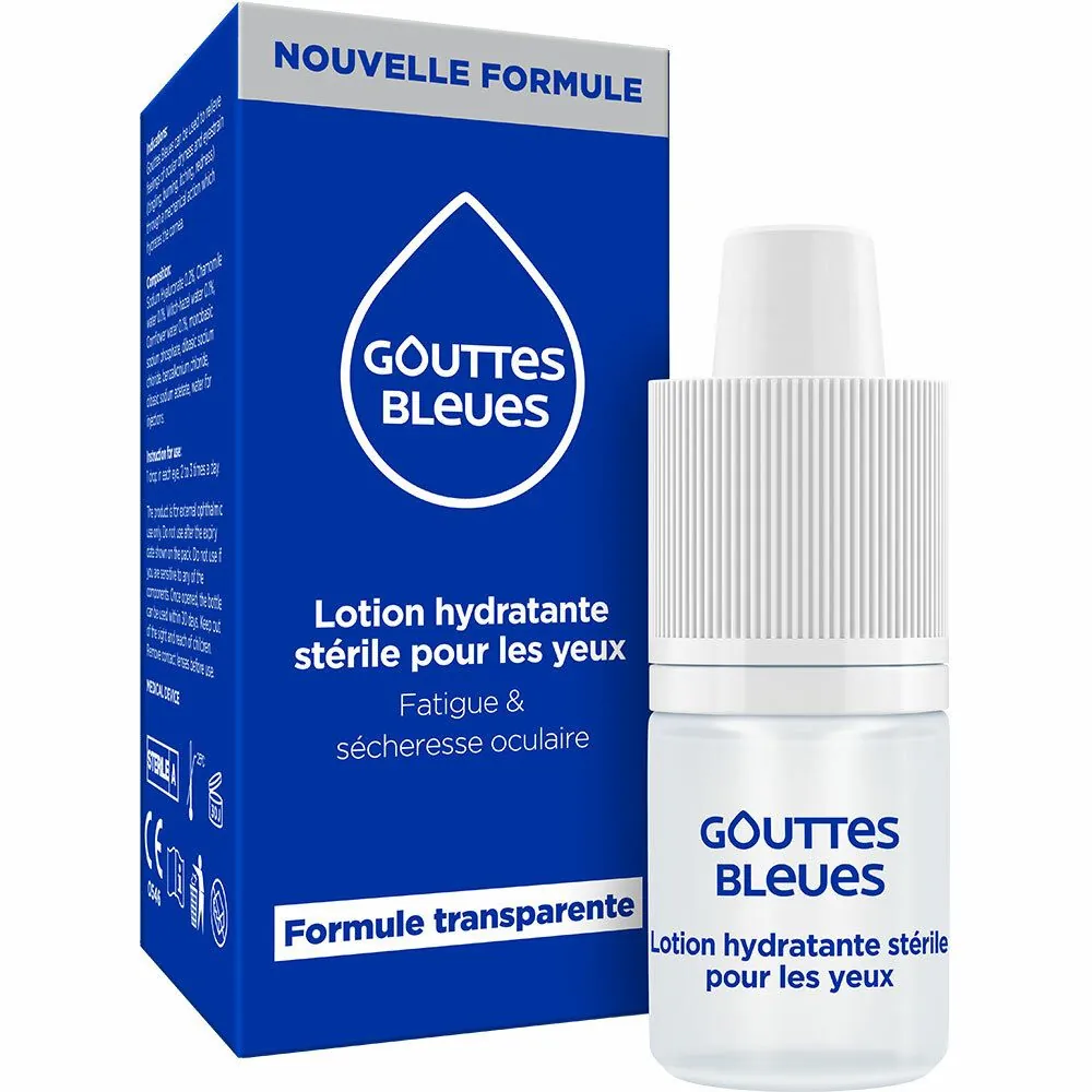 Gouttes Bleues Lotion Hydratante Stérile pour les Yeux