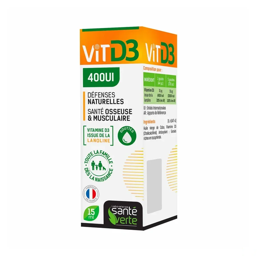Santé Verte Vitamine D3 400UI Défenses naturelles
