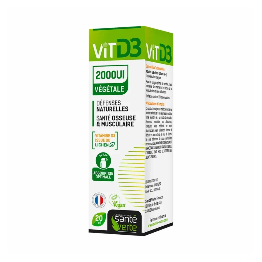 Santé Verte Vitamine D3 Végétale 2000 UI