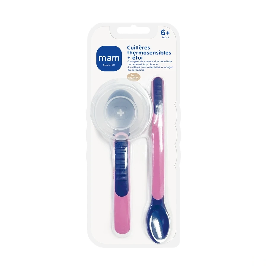 MAM Cuillère thermosensible + étui de transport +6 mois lot de 2
