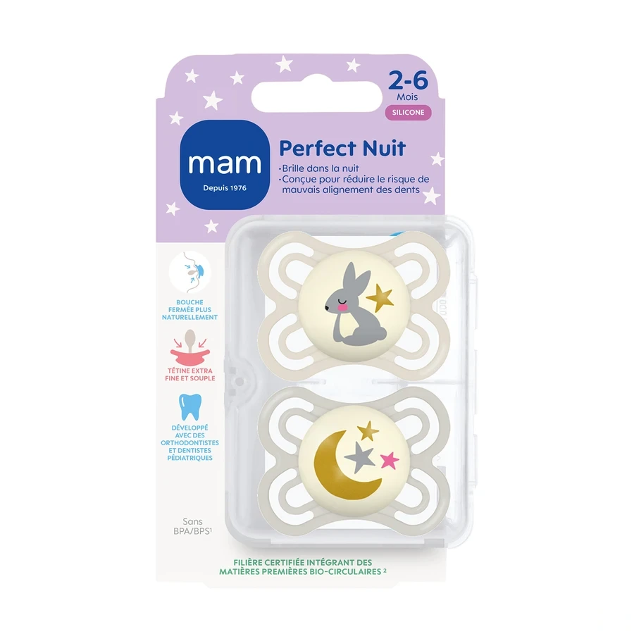 MAM Perfect Nuit Sucettes Silicone 2-6 mois