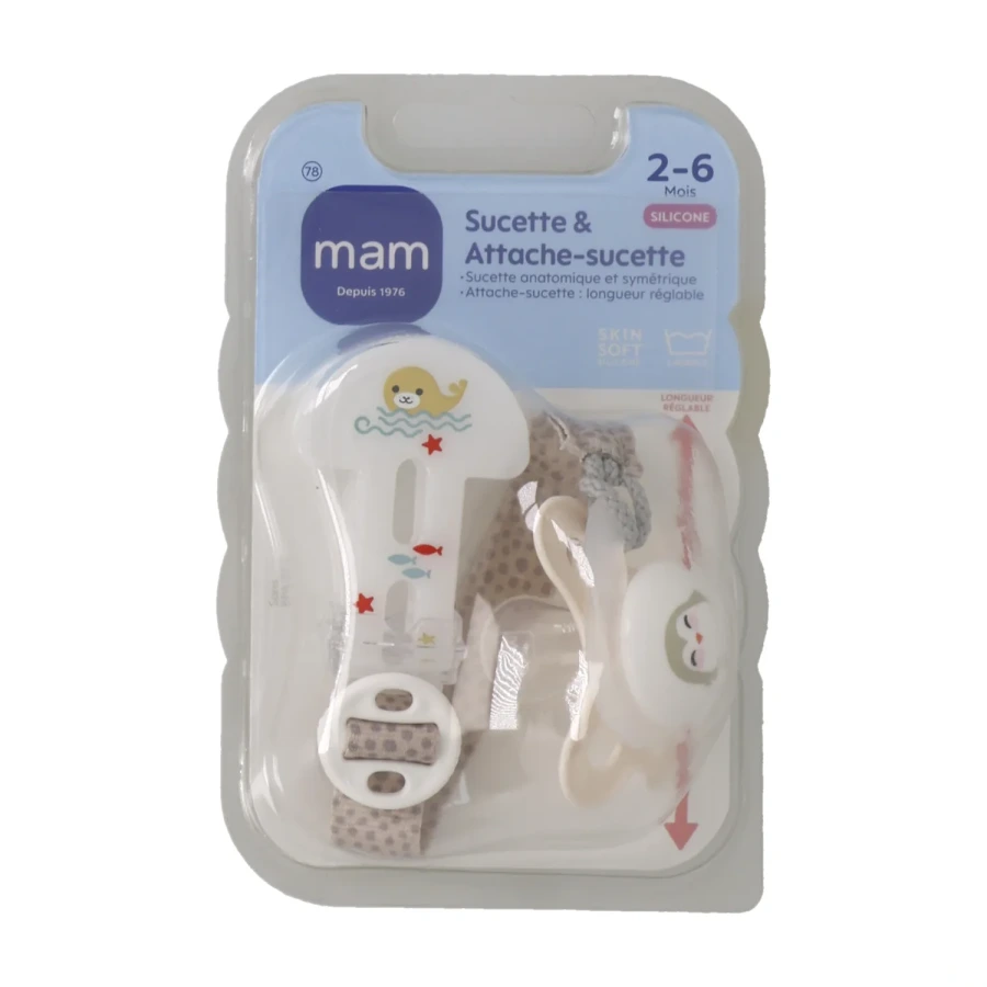 MAM Kit Sucette silicone avec attache-sucettes 2-6 mois